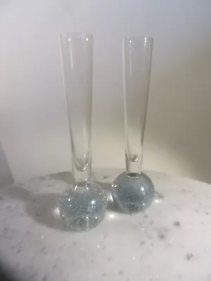 Buy Clear Glass Bud Controlled Bubble Vases ~art Glass X 2 . • 14.95£