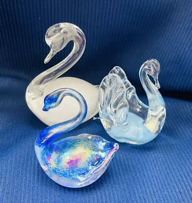 Buy Three Glass Swans,  Allum Bay Glass IOW And Unmarked • 12.99£