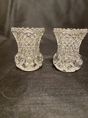 Buy  Vintage Retro Cut Glass Candlesticks Pair Of Candle Holders Thistle Shape • 14.99£
