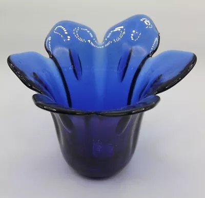 Buy Cobalt Blue Recycled Glass Candle Holder Vase Flower Petal Spain • 19.17£