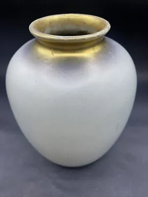 Buy WIEN KERAMOS :: 1920-50 6” Vase Soft Grey/Blue Vintage Gold Trim AUSTRIA Signed • 18.88£