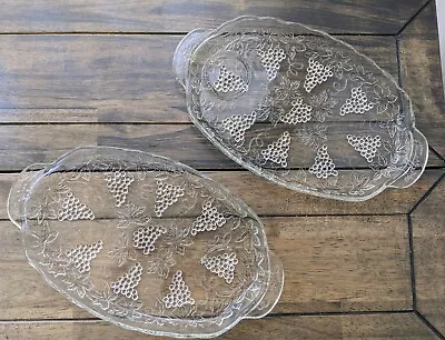 Buy Vintage Glass Anchor Hocking SERVA-SNACK Trays Grape Pattern Excellent Condition • 9.49£