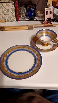 Buy Vintage Winterling Kirchenlamitz Bavaria Blue Gold Cup Saucer Dessert Plate Set • 22.57£