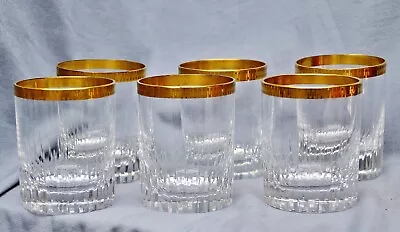 Buy 6 Whisky Glass Tumbler Lead Glass, Polished, Gold Rim, Sixties Mid Century • 152.64£