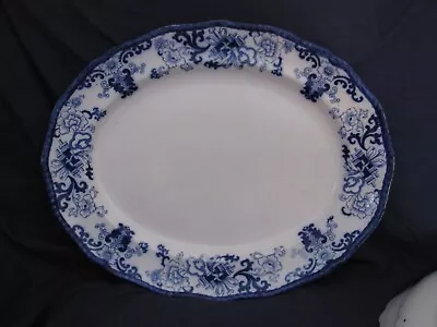 Buy Doulton Burslem, Nankin, Large Oval Serving Plate With Blue Scrolls & Flowers  • 4£