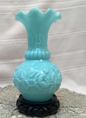 Buy Antique French Portieux Vallerysthal Blue Opaline Milk Glass Vase 8” Tall 1900’s • 142.30£