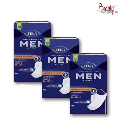 Buy Tena Men Level 3 Absorbent Protector 3 Packs Of 16 (48 Total) Incontinence Pads • 15.49£
