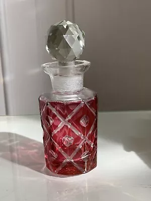 Buy Vintage Cranberry Glass Perfume Bottle With Crystal Style Top • 11.99£