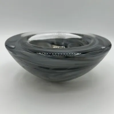 Buy Kosta Boda Large Swedish Art Glass Smoke Gray Swirl  Bowl, 1980’s 6-11/16” VTG • 34.26£