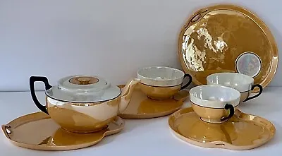 Buy Art Deco Antique Cecho Slovakia Snack Set & Teapot Phoenix China Luster Ware • 28.76£