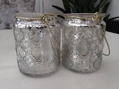 Buy Pair Silver Mercury Glass Candle Tea Light Holders Jam Jar Style Gold Handle  • 5£