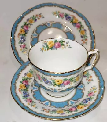 Buy Crown Staffordshire Rockingham Blue Floral Teacup Saucer Plate Trio Bone China • 24.95£