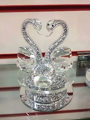 Buy Money Swan Ornaments Twin Glass Silver Crushed Filled Crystal With Diamond Eleme • 20.69£