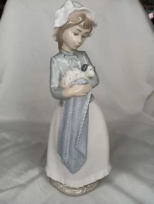 Buy Lladro Nao #241 Girl Holding Puppy In Blanket Collectible Porcelain Figurine 10  • 61.66£