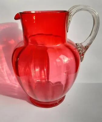 Buy Large 19th Century Victorian Cranberry Glass Jug - Hand-blown • 24.99£
