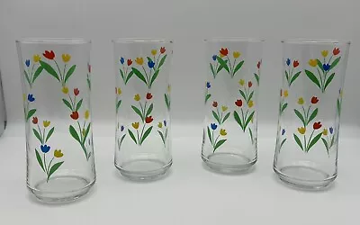Buy Libbey Jubilee Tulips Glassware 16oz Iced Tea Or Coffee Glasses Vintage Set Of 4 • 23.72£