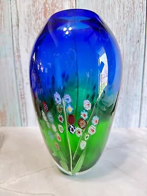 Buy Vintage Cobalt Blue Millefiori Italian Art Glass Large Vase • 166.81£