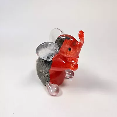 Buy Vintage Murano Style Blown Glass Miniture Elephant 1970/80s Clear/Red • 15£