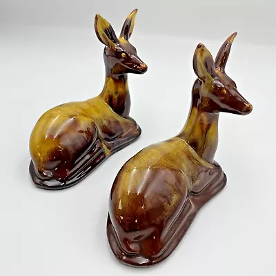 Buy 2 X Vintage Blue Mountain Pottery Gold Large Drip Glaze Deers        B11 • 21£