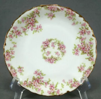 Buy Bawo & Dotter Limoges Pink Floral & Clouded Gold Bread Plate Circa 1900-1914 • 14.17£