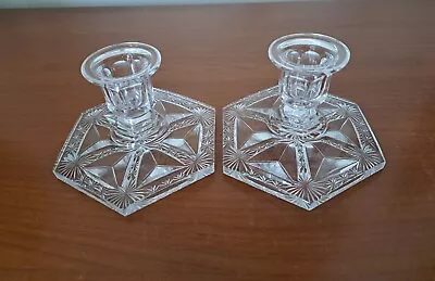 Buy Vintage Clear Glass Hexagon Base Candlestick Holders • 10£