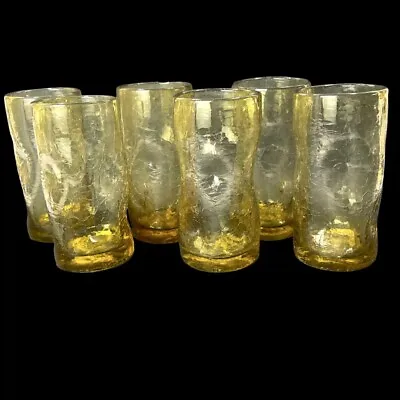 Buy 6 Vintage Blenko Tumblers Crackle Glass Dimpled Pinched Honey Amber 5-7/8” • 155.92£