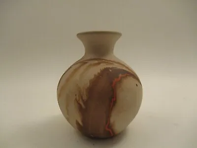 Buy Vintage Nemadji Pottery USA 4.5  Clay Vase Natural Brown Orange Swirl Pattern • 14.40£