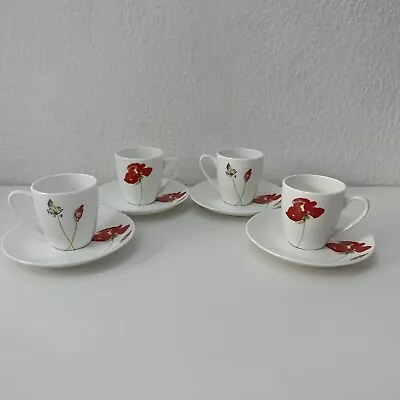 Buy Aynsley Medow Espresso Cup & Saucer Set Of 4 Coffee Fine Bone China Red Floral  • 29.99£