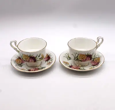 Buy ROYAL STANDARD Set Of 2 Tea Cups & Saucers Floral White & Pink Bone China • 4.99£