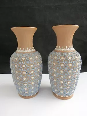 Buy Pair Royal Doulton Lambeth Beaded Vases Signed Eleanor Burrell C1880 • 45£