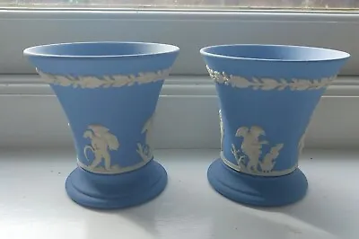 Buy 2 Wedgewood Blue Jasperware Flared Trumpet Posy Vase Cherub Oakleaf Acorn Design • 9£