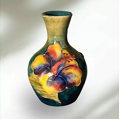 Buy Vintage Moorcroft England Pottery 4” Cabinet Vase Hibiscus Green Blue Floral • 118.59£