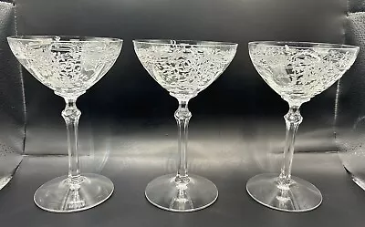 Buy Fostoria 1930’s Set Of 3, June Pattern Champagne Stem, 6”x3 3/4”, Wth Flea Bites • 23.98£