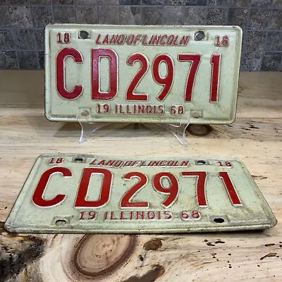 Buy Vintage Illinois 1968 License Plate Set # CD2971 Land Of Lincoln Red & White • 18.22£