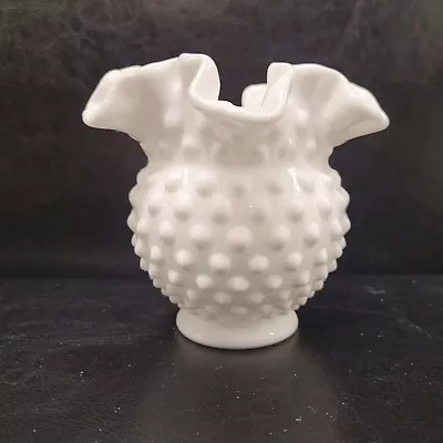 Buy Fenton White Milk Glass Hobnail Rose Bowl Vase 5.5” X 6  Wide • 15.32£
