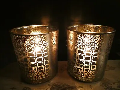 Buy Crocodile Skin Or Snake Skin Patterned Glass Candle Holders Large (pair) • 13.45£