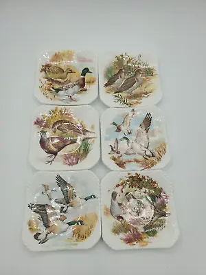 Buy Vintage Royal Adderley Game Bird Bone China 4  Square TeaBag/Trinket Plate Set 6 • 19.04£