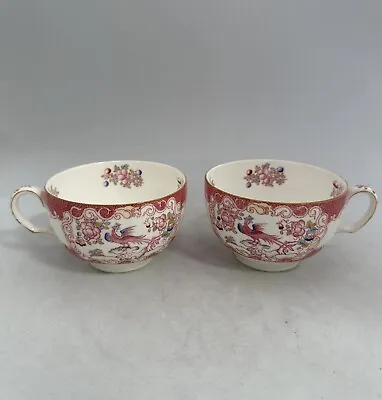 Buy Pair Of Antique Minton Pink Cockatrice Breakfast Tea Cups 9646 VGC  (AN_7044) • 15£