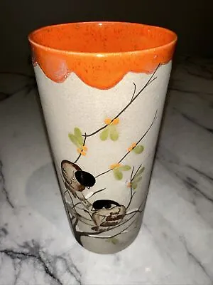 Buy 1980 Handmade Vintage Cylinder Vase Jar Orange Speckle Pottery Spring Birds 8  • 33.66£