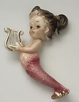Buy Bradley Mermaid Pink Tail Playing Harp Wall Plaque Vintage • 89.70£