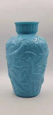 Buy Vintage Gillinder Glass Vase Blue Puffy Peacock Heron Birds Art Deco 1920 Era • 237.09£