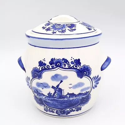 Buy Vintage Delft Marnes Lidded Mustard Jar Blue White Delftware Windmill Pot Decor • 10£