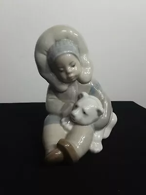 Buy LLadro Porcelain Eskimo Child Playing With Polar Bear Cub Figurine #1195 • 37.91£