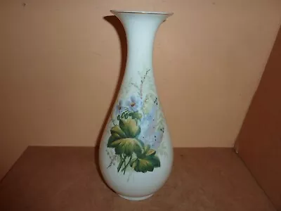 Buy Victorian Milk Glass 28cm High Vase With Hand Painted Blue Flowers &green Leaves • 28£