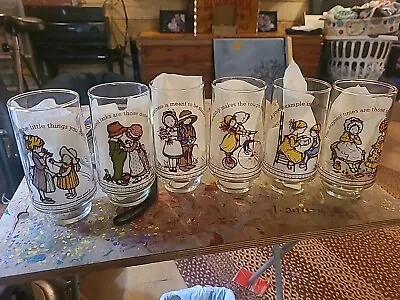 Buy Set Of 6 Holly Hobbie 1970s Vintage Tumbler Glass Set Great Condition Happy Talk • 115.65£