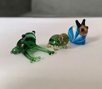 Buy Set Of 3 Tiny Handmade Lampwork Glass Animals - Turtle, Snail & Frog • 9.49£