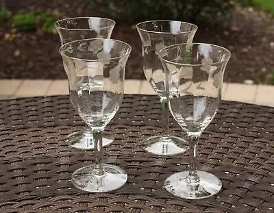 Buy Clear Optic Gray Cut Floral Wine Glasses 6 5/8  Hand-Blown Elegant Set Of 4 • 18.01£