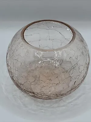 Buy Art Glass Blown Delicate Pink Crackle Rose Bowl Vase Vintage 4” Tall • 14.99£