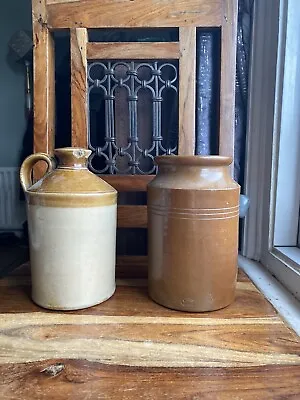 Buy Antique Bourne Denby Saltglazed Stoneware Preserve Jar & Small Flagon  • 12.50£