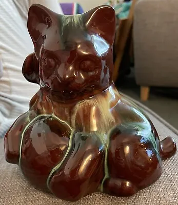 Buy Vintage Retro Kitsch Canadian Ceramic Craft Flame Drip Glaze Cat Kitten & Ball • 15£